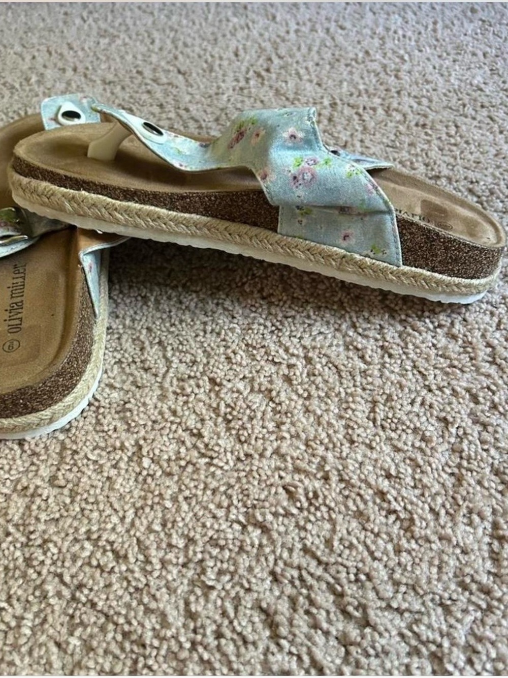 NWOT Olivia Miller Blue Floral T-Strap Contoured Footbed Sandals - Sz 9 - Picture 5 of 5